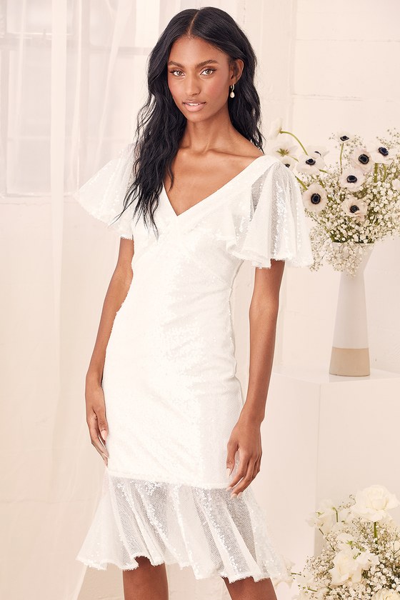 White Midi Dress - Sequin Midi Dress ...